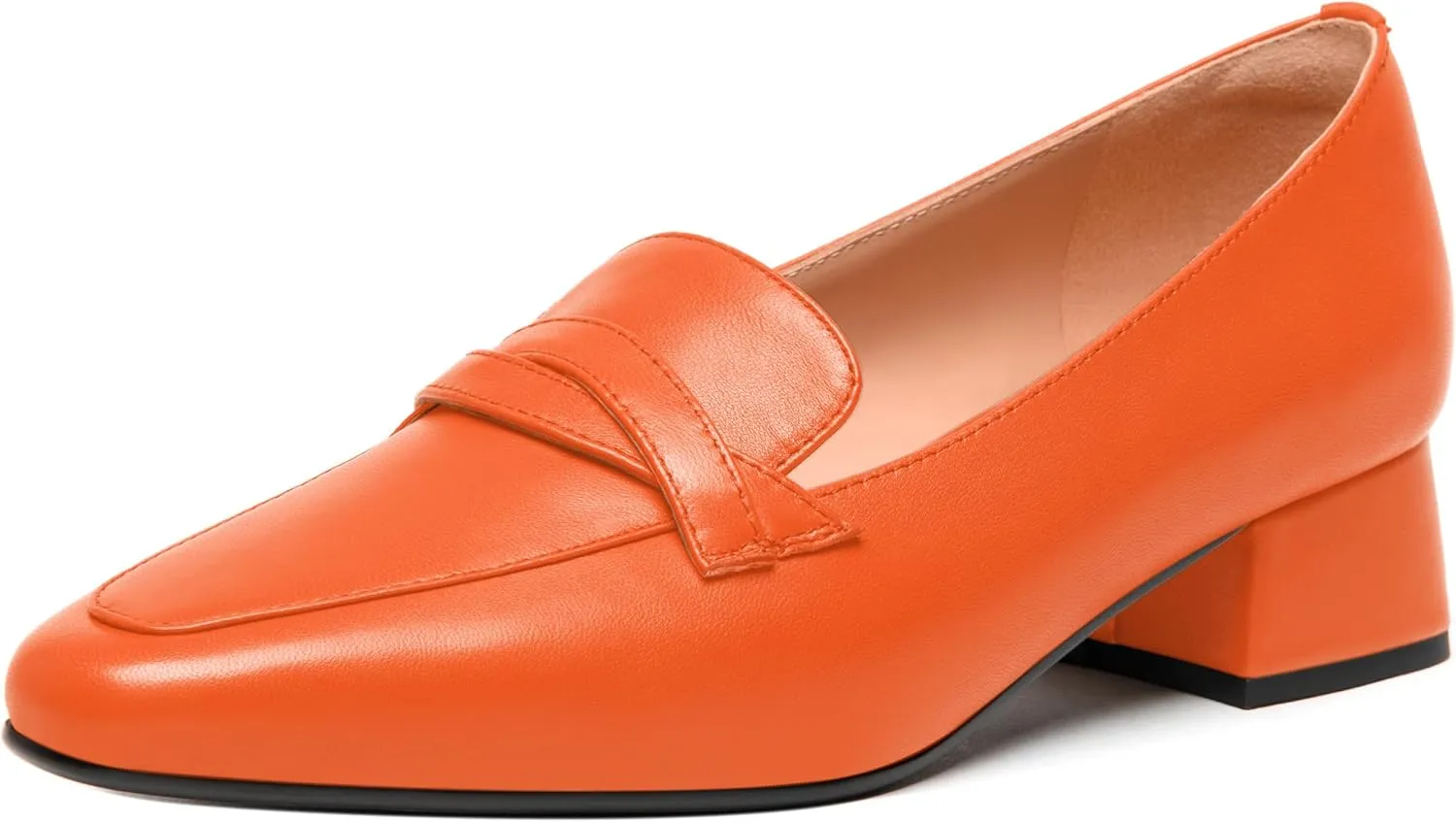 FEMSTEP Women's Loafer Square Toe Slip On Casual Office Matte Leather Chunky Low Heel Formal Shoes 1.5 Inch