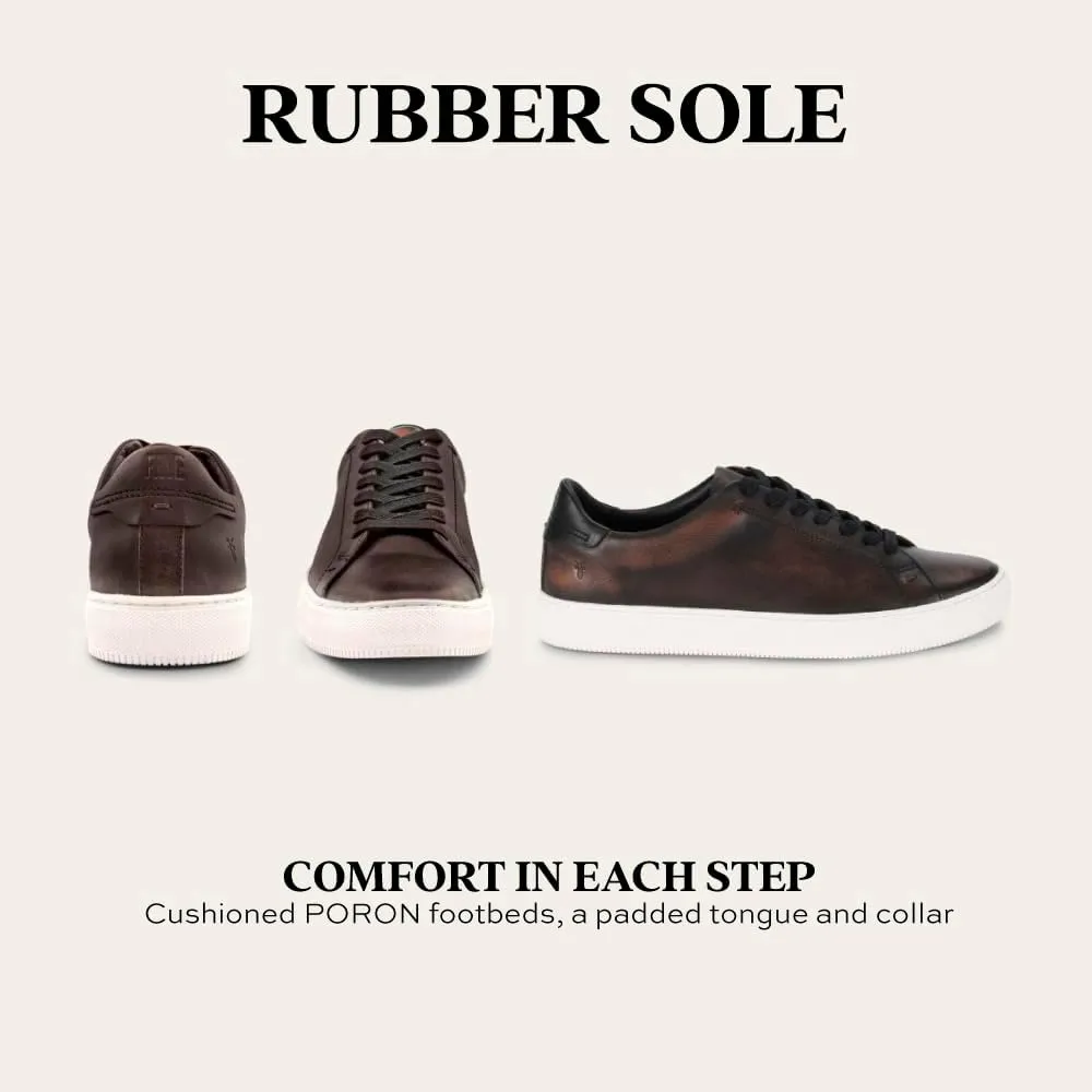Frye Astor Low Lace Sneakers for Men Crafted from Leather with Artisanal Hand-Tacking Details, Cushioned Poron Footbeds, Padded Collar and Tongue, and Waxed Cotton Laces