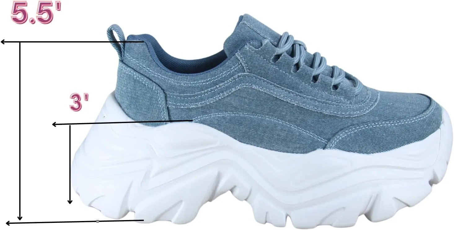 FZ Women's Fashion Chunky Platform Lace Up Casual Dad Street Shoes Wedge Walking Sneakers