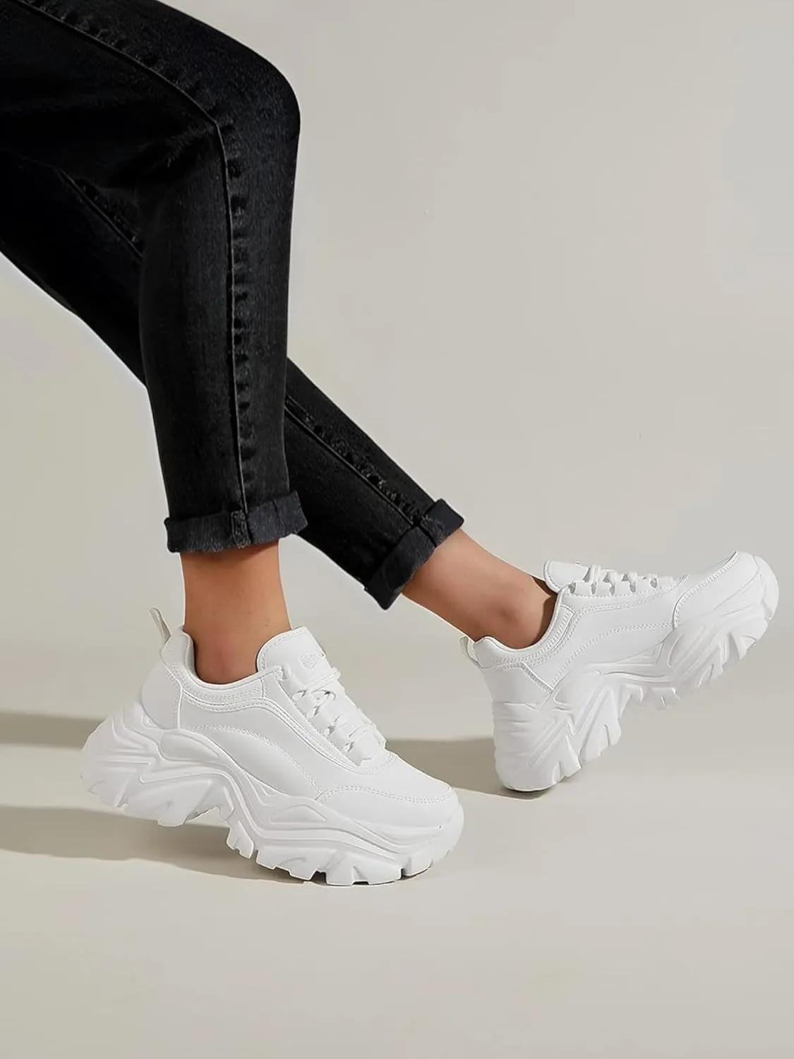 FZ Women's Fashion Chunky Platform Lace Up Casual Dad Street Shoes Wedge Walking Sneakers