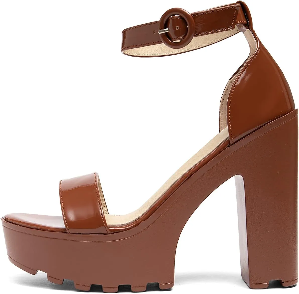 GATUXUS Women's Platform Block High Heels Sandals Open Toe Ankle Strap Lug sole Chunky Heels Sexy Dress Shoes