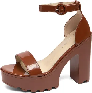 GATUXUS Women's Platform Block High Heels Sandals Open Toe Ankle Strap Lug sole Chunky Heels Sexy Dress Shoes