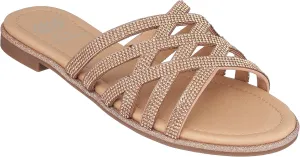 GC Shoes Women's Flat Sandals, Studded Crisscross Womens Slip On Sandals, Summer Fashion Beach Dress Slide Sage