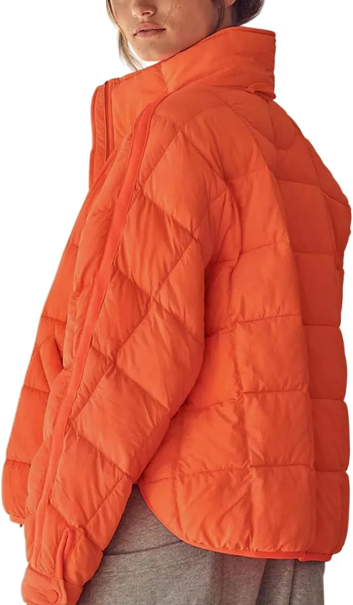 GeGekoko Women's Lightweight Oversized Long Sleeve Zip Water Resistant Packable Puffer Jacket Warm Short Winter Coat