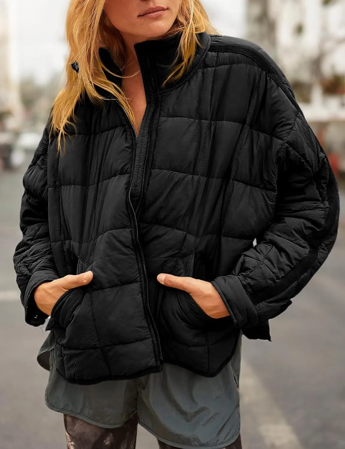 GeGekoko Women's Lightweight Oversized Long Sleeve Zip Water Resistant Packable Puffer Jacket Warm Short Winter Coat
