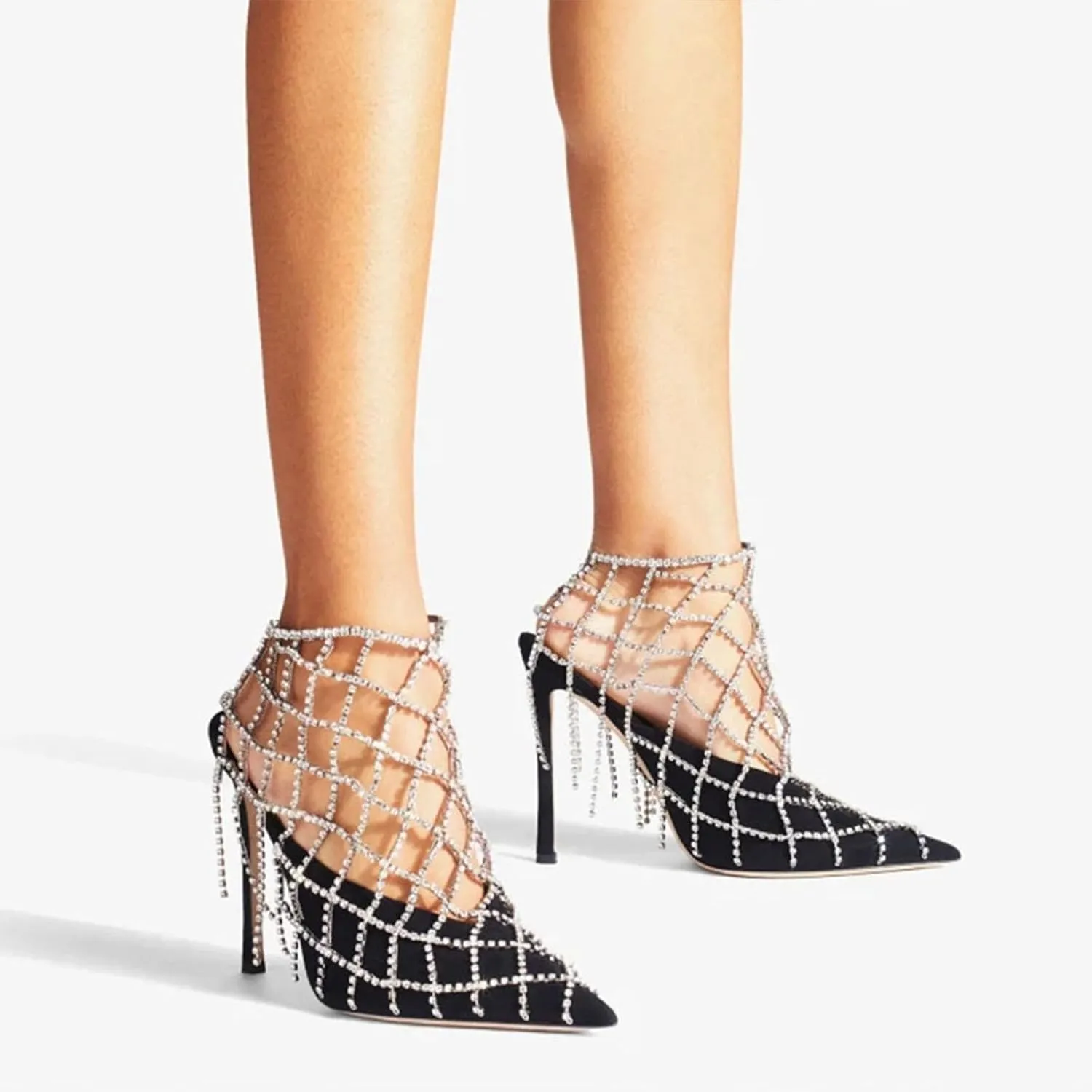 Girls Diamond Chain High Heels Ladies Elegant and Fashionable Slim Heel Pointed Nightclub Banquet Sandals