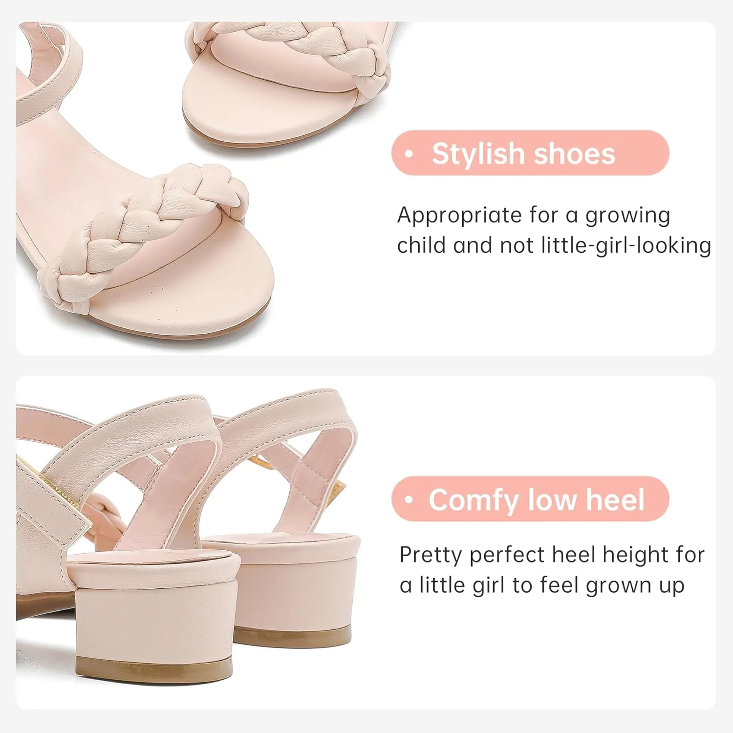 Girls Sandals Kids Heels Open Toe Ankle Strap Dress Shoes Flower Wedding Party for Toddler Little Big Kid