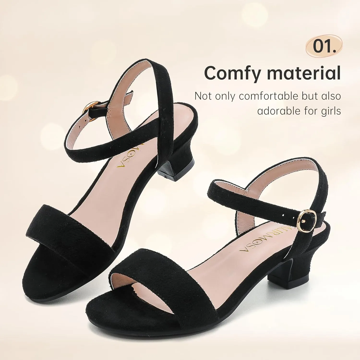 Girls Sandals Low Heels Girls Dress Shoes in Wedding Party Summer Open Toe Ankle Strap for Little Big Kids Toddler