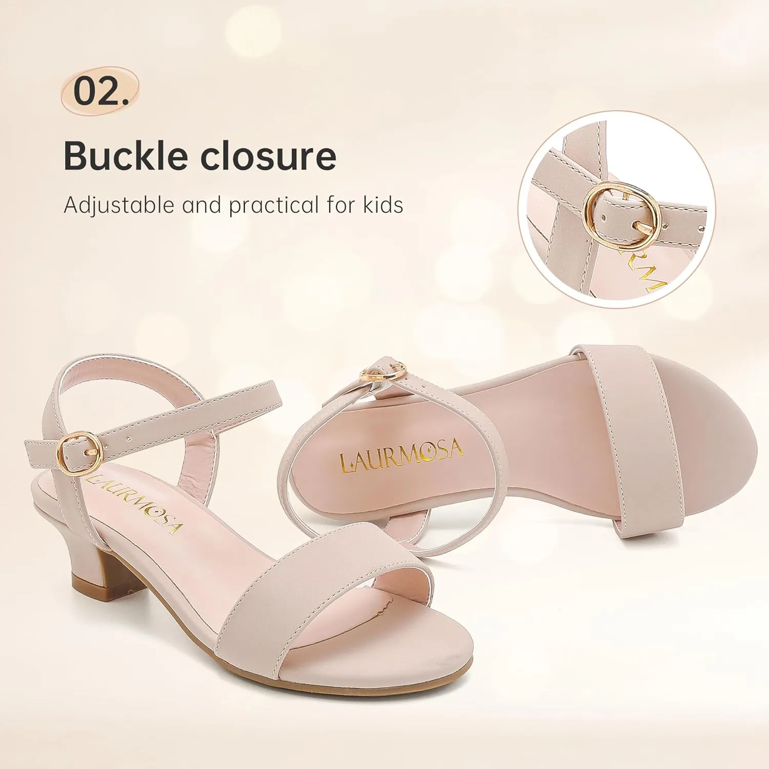 Girls Sandals Low Heels Girls Dress Shoes in Wedding Party Summer Open Toe Ankle Strap for Little Big Kids Toddler