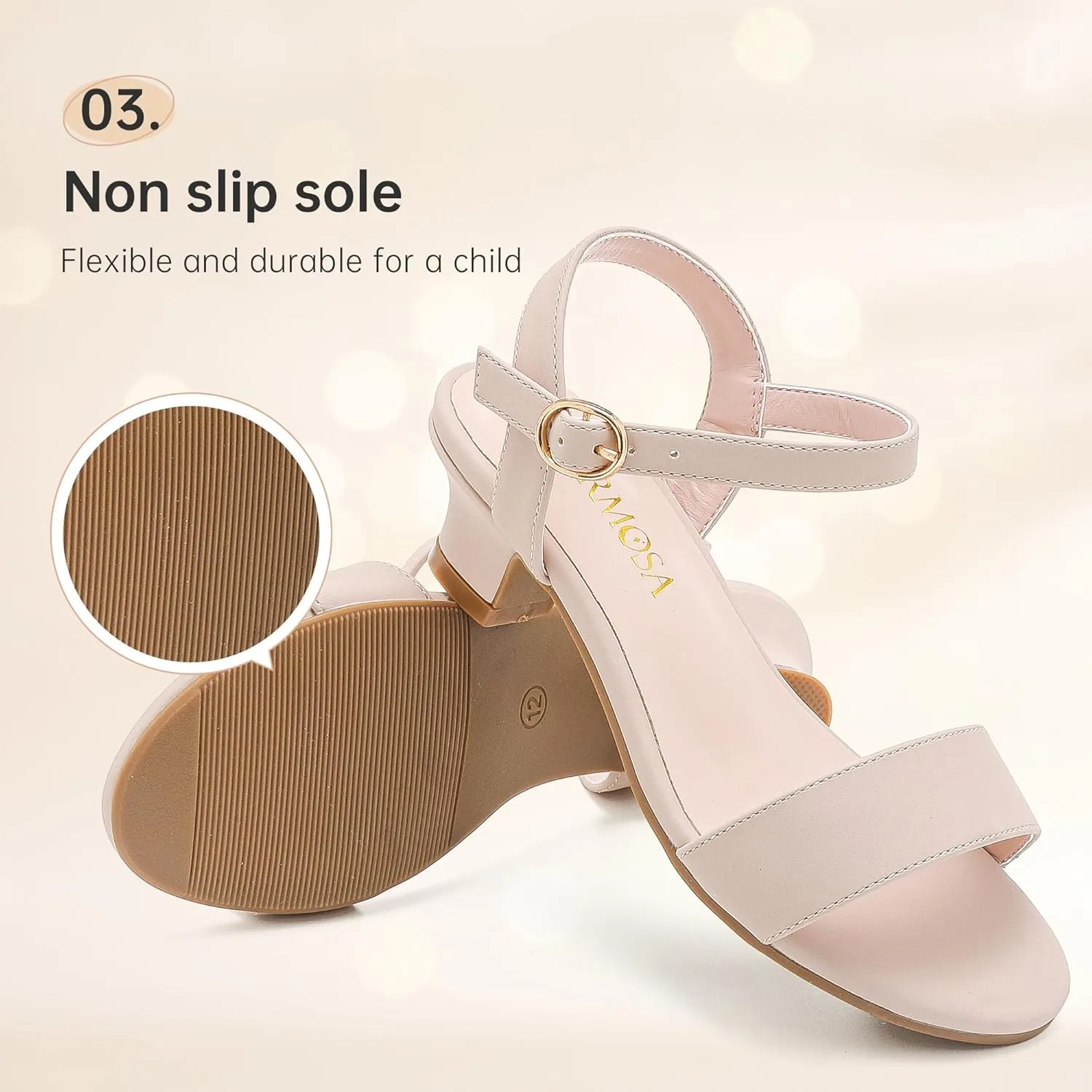Girls Sandals Low Heels Girls Dress Shoes in Wedding Party Summer Open Toe Ankle Strap for Little Big Kids Toddler