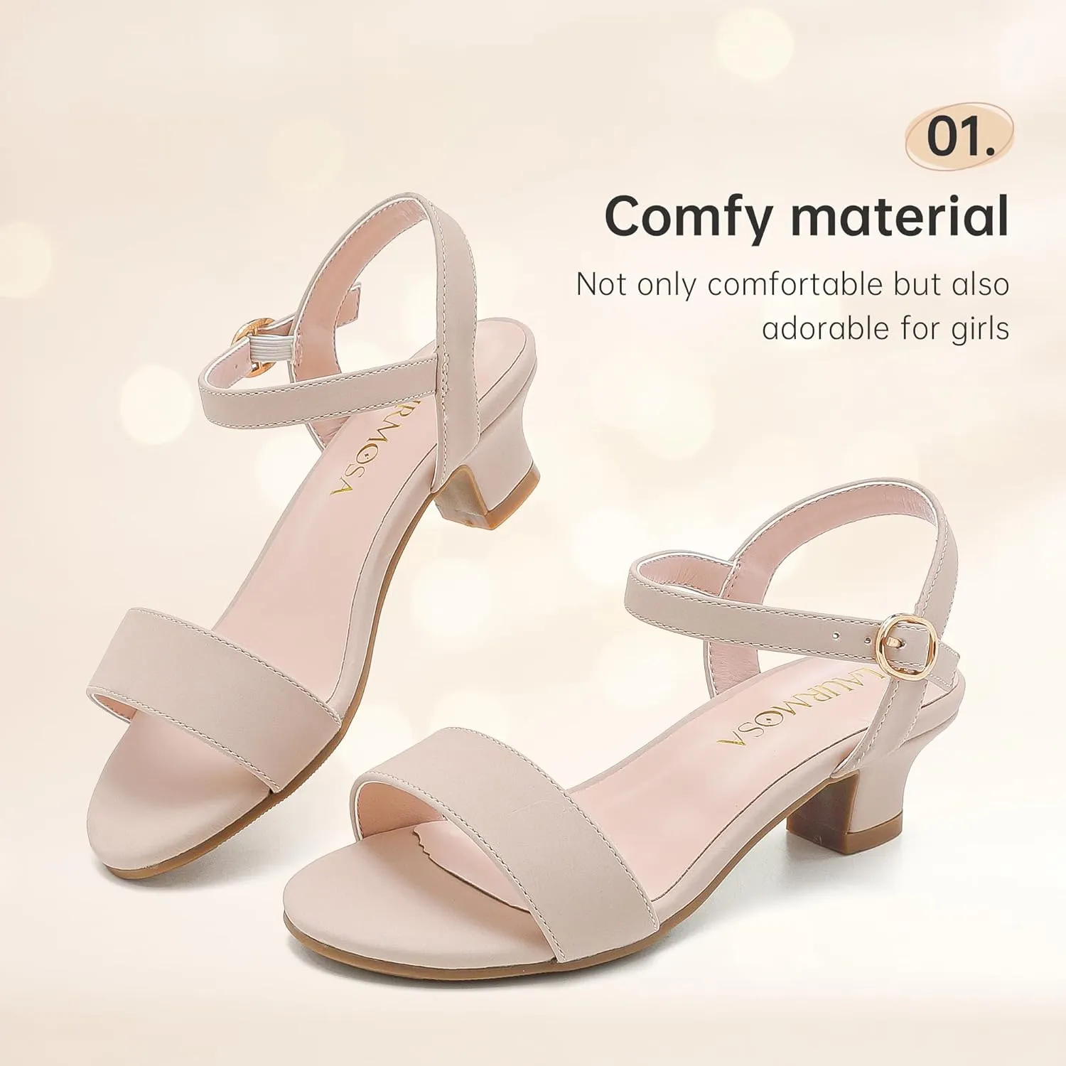 Girls Sandals Low Heels Girls Dress Shoes in Wedding Party Summer Open Toe Ankle Strap for Little Big Kids Toddler