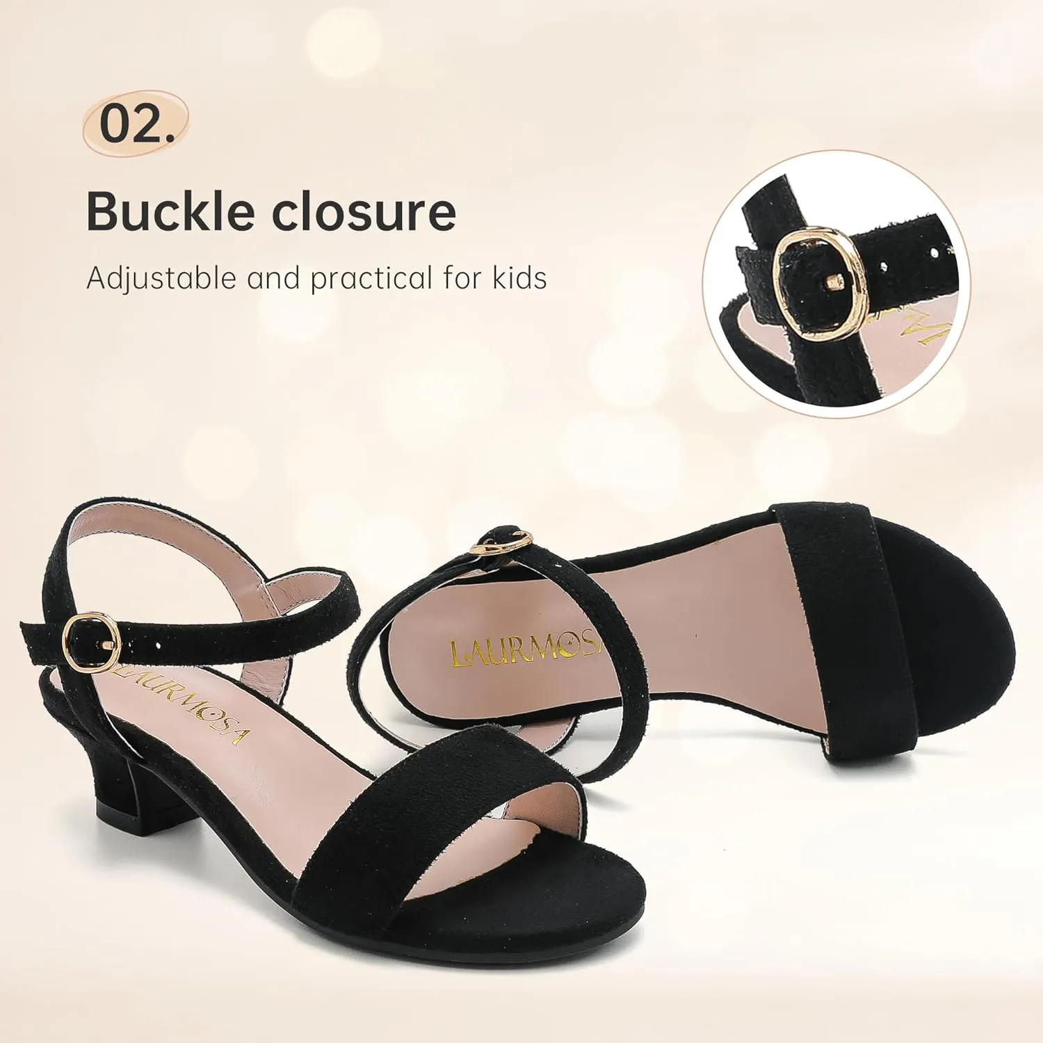 Girls Sandals Low Heels Girls Dress Shoes in Wedding Party Summer Open Toe Ankle Strap for Little Big Kids Toddler