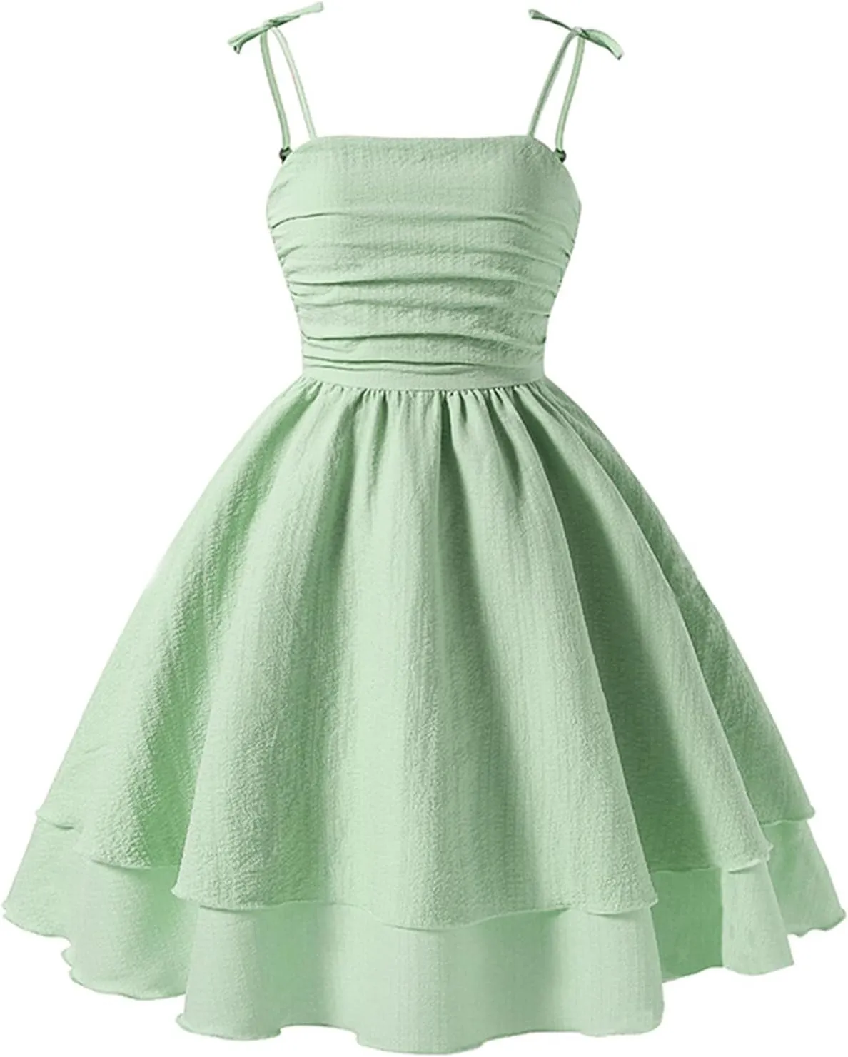 Girl's Smocked Ruched A Line Swing Dress Layered Tie Shoulder Flowy Cami Dress