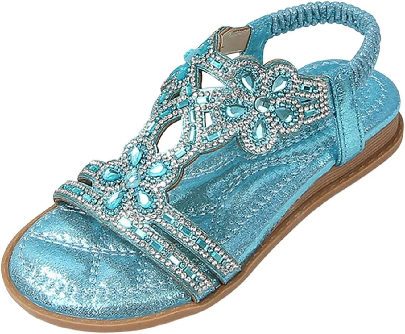 Girls Wedding Dance Sandals Pearl Flower Sequins Flat Open Toe Princess Shoes Formal Elegant Kids Non Slip Wide Shoes