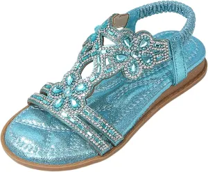Girls Wedding Dance Sandals Pearl Flower Sequins Flat Open Toe Princess Shoes Formal Elegant Kids Non Slip Wide Shoes