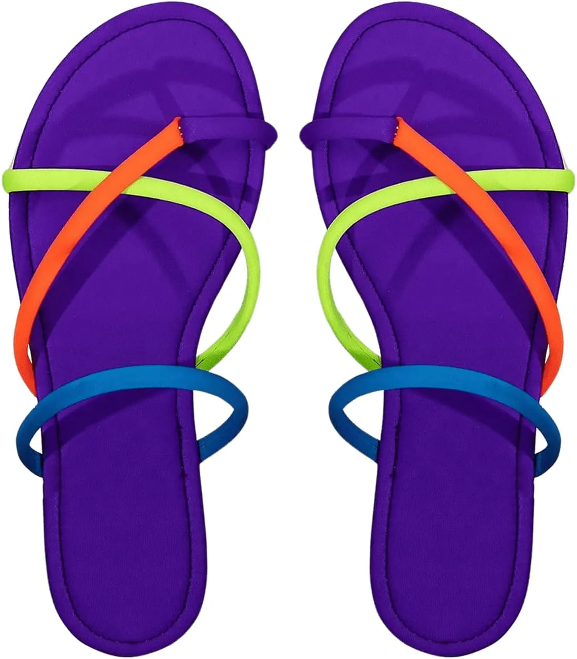 GORGLITTER Women's Colorful Strappy Sandals Vacation Crisscross Toe Ring Summer Thong Flats Sandal