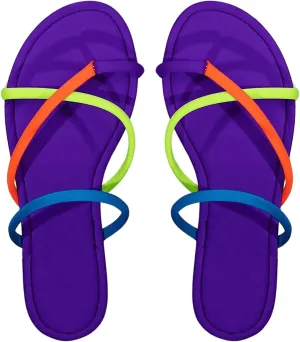 GORGLITTER Women's Colorful Strappy Sandals Vacation Crisscross Toe Ring Summer Thong Flats Sandal