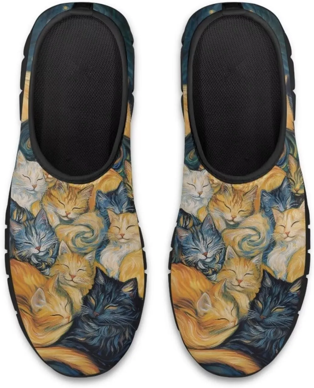 GOSTONG Floral Art Sneakers for Women Comfy Soft Sole Non Slip Walking Sneakers for Outdoor Travel Easy Slip on Lightweight Indoor Loafers Black US 5.5-11.5