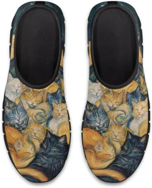 GOSTONG Floral Art Sneakers for Women Comfy Soft Sole Non Slip Walking Sneakers for Outdoor Travel Easy Slip on Lightweight Indoor Loafers Black US 5.5-11.5