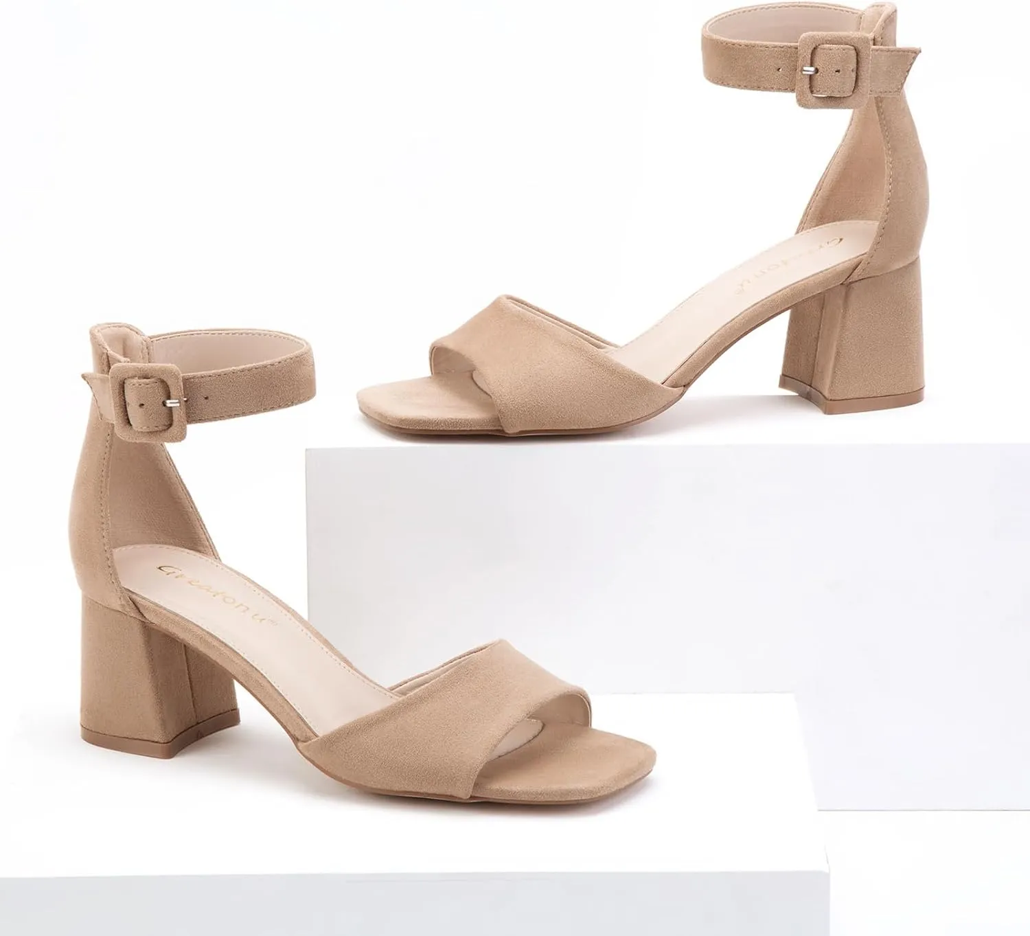 Greatonu Sandals For Women 2025 Women's Ankle Strap Block Heels Dress Shoes Open Toe Heeled Sandals