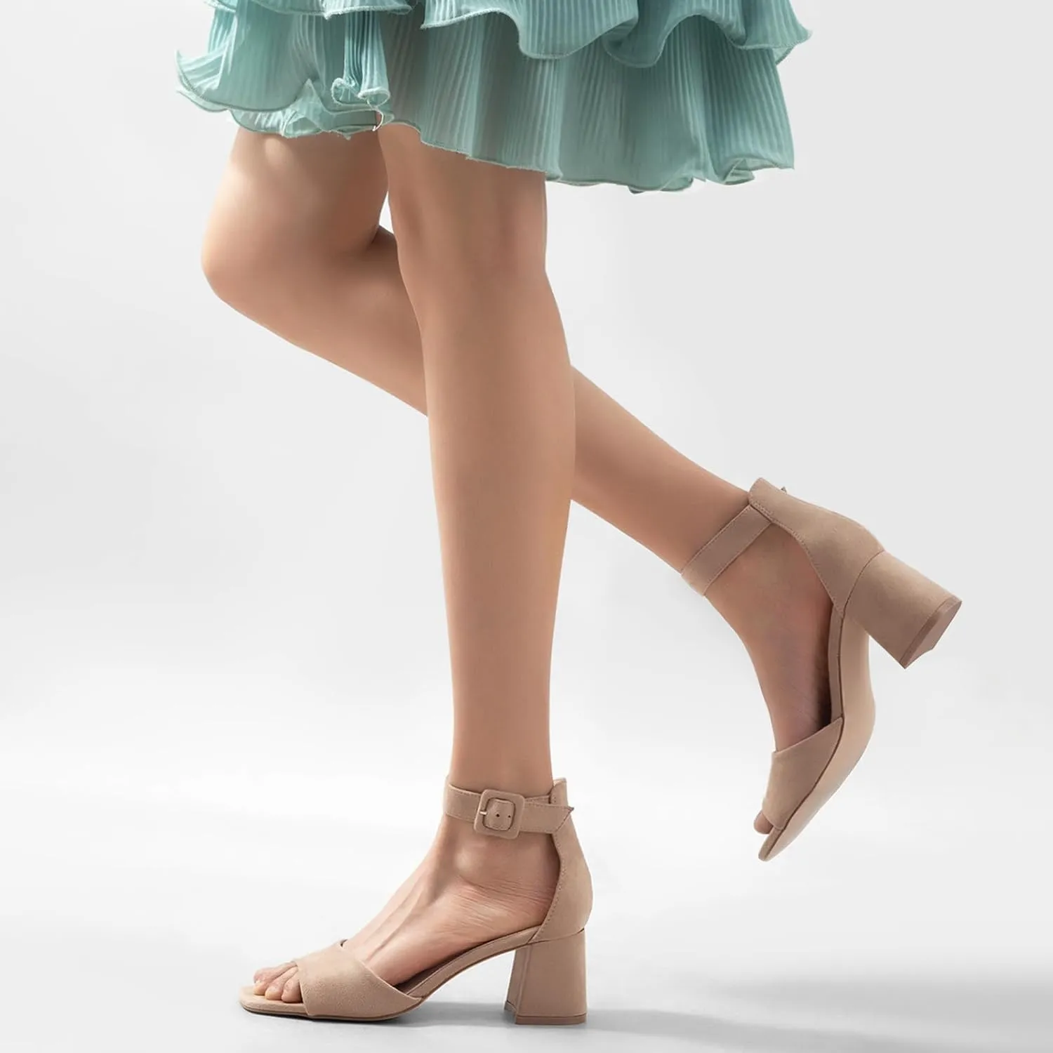 Greatonu Sandals For Women 2025 Women's Ankle Strap Block Heels Dress Shoes Open Toe Heeled Sandals