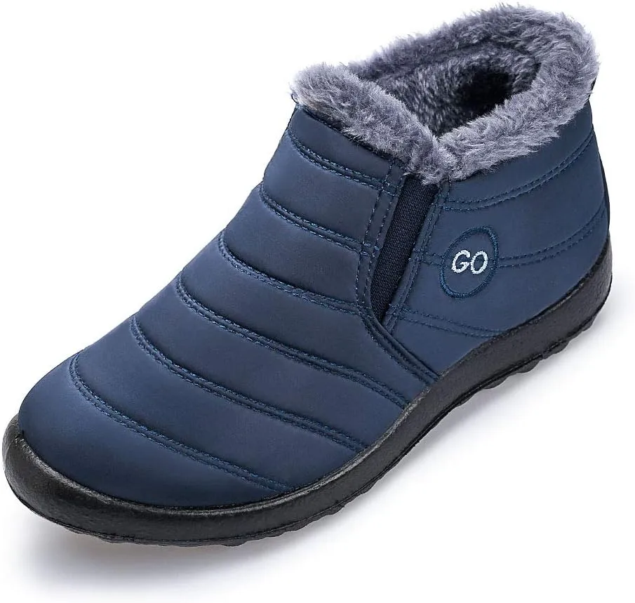 HARENCE Snow Boots for Women Winter Boot with Comfortable Warm Fur Lined Ankle Booties Outdoor Slip On Waterproof Short Boots