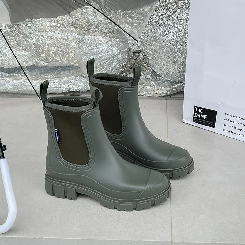 Harssidanzar Womens Short Rain Boots Waterproof Garden Shoes Anti-Slip Ankle Chelsea Boot for Outdoor Work HL216US