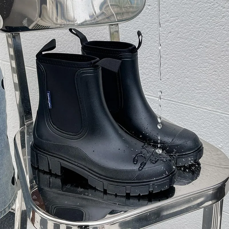 Harssidanzar Womens Short Rain Boots Waterproof Garden Shoes Anti-Slip Ankle Chelsea Boot for Outdoor Work HL216US