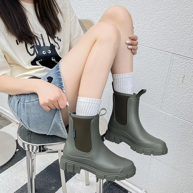 Harssidanzar Womens Short Rain Boots Waterproof Garden Shoes Anti-Slip Ankle Chelsea Boot for Outdoor Work HL216US
