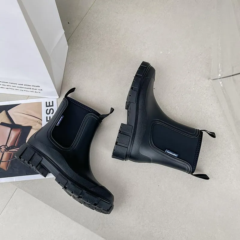 Harssidanzar Womens Short Rain Boots Waterproof Garden Shoes Anti-Slip Ankle Chelsea Boot for Outdoor Work HL216US