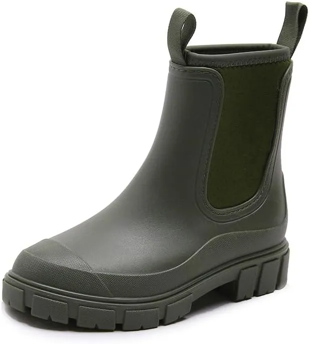Harssidanzar Womens Short Rain Boots Waterproof Garden Shoes Anti-Slip Ankle Chelsea Boot for Outdoor Work HL216US