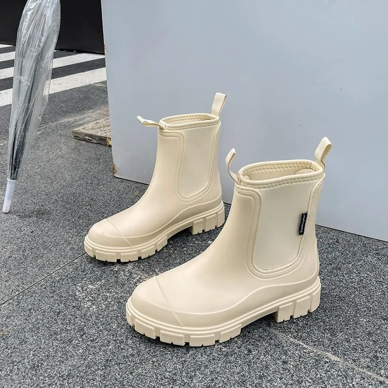 Harssidanzar Womens Short Rain Boots Waterproof Garden Shoes Anti-Slip Ankle Chelsea Boot for Outdoor Work HL216US