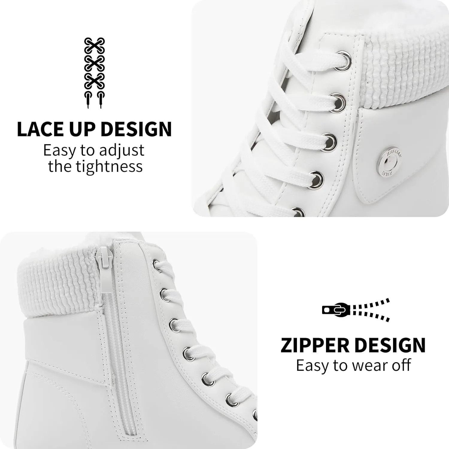 hash bubbie Women's Waterproof Ankle Boots Non Slip Combat Boots Black Fuzzy Winter Boots White Lace up Snow Boots for women Fall Boots with Zipper