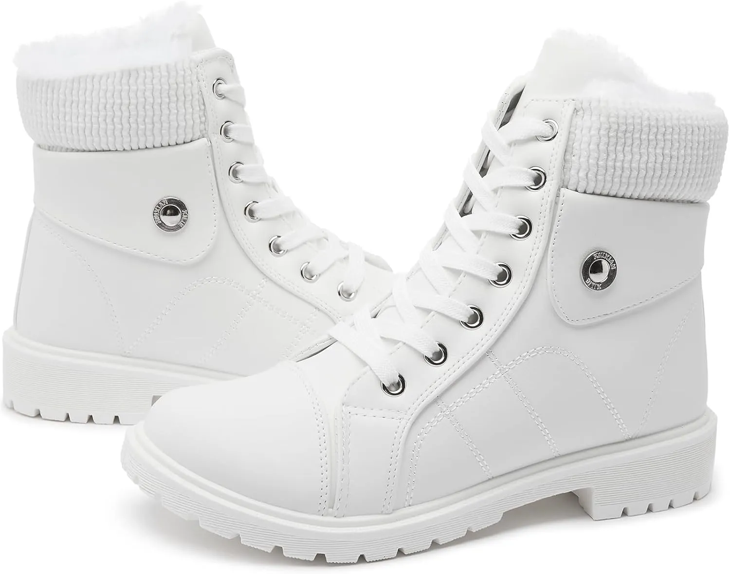 hash bubbie Women's Waterproof Ankle Boots Non Slip Combat Boots Black Fuzzy Winter Boots White Lace up Snow Boots for women Fall Boots with Zipper