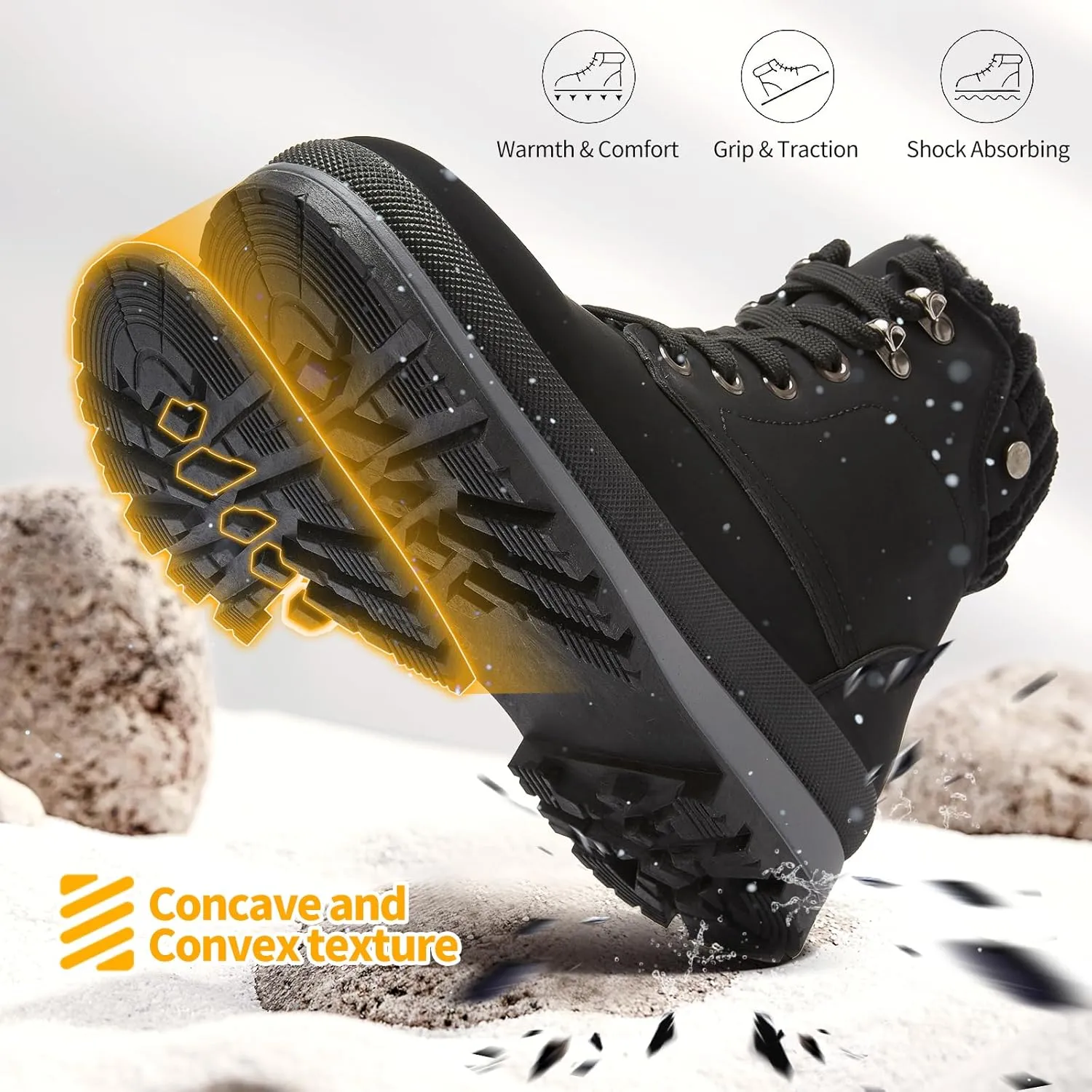 hash bubbie Women's White Combat Boots Black Platform Boots Non Slip Waterproof Ankle Boots Fall Winter Hiking Boots Fuzzy Snow Boots for women with Zipper