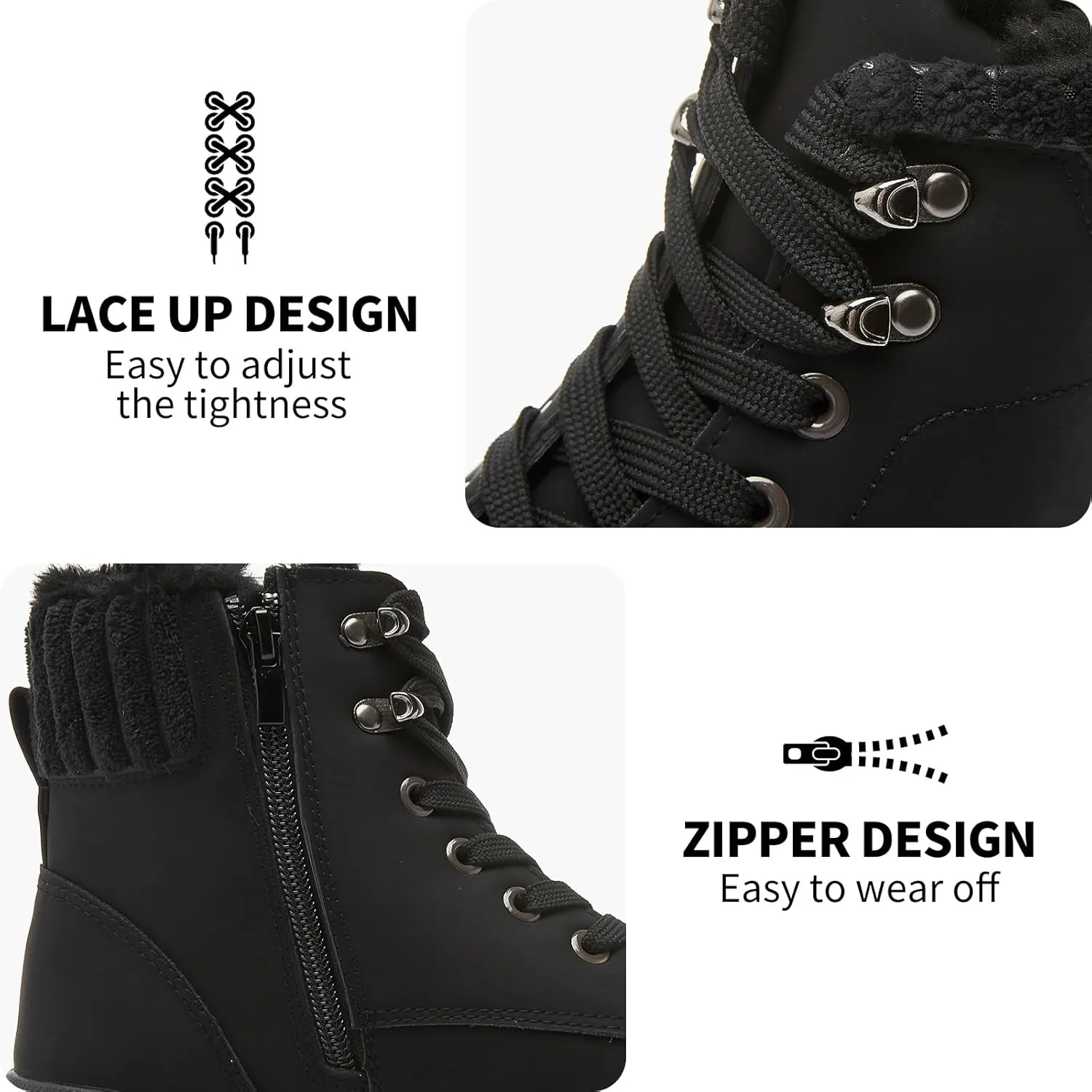 hash bubbie Women's White Combat Boots Black Platform Boots Non Slip Waterproof Ankle Boots Fall Winter Hiking Boots Fuzzy Snow Boots for women with Zipper