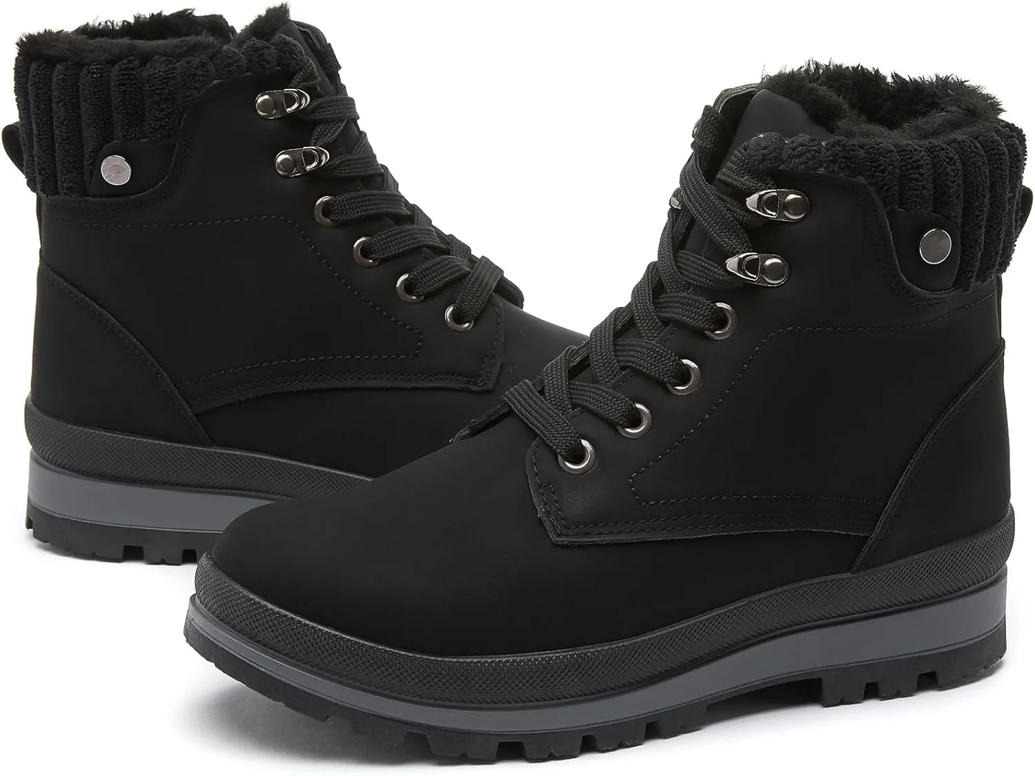 hash bubbie Women's White Combat Boots Black Platform Boots Non Slip Waterproof Ankle Boots Fall Winter Hiking Boots Fuzzy Snow Boots for women with Zipper
