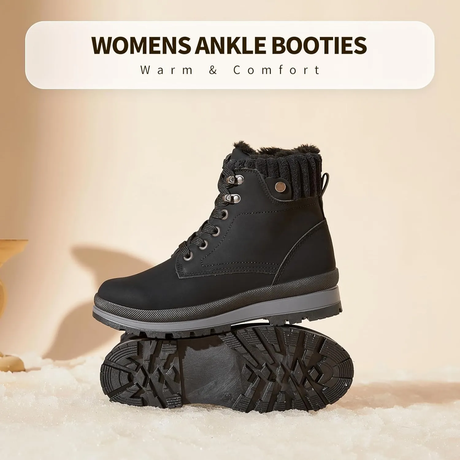 hash bubbie Women's White Combat Boots Black Platform Boots Non Slip Waterproof Ankle Boots Fall Winter Hiking Boots Fuzzy Snow Boots for women with Zipper