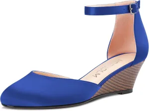 HDEUOLM Women Mid Heel Round Toe Sandals Ankle Strap Two-Piece Classic Cute Pumps Wedge Pumps 2.0 Inches Heels