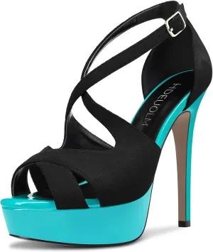 HDEUOLM Women Stiletto High Platform Heel Peep Open Toe Sandals Ankle Strap Wedding Dress 4.7 Inches Heels