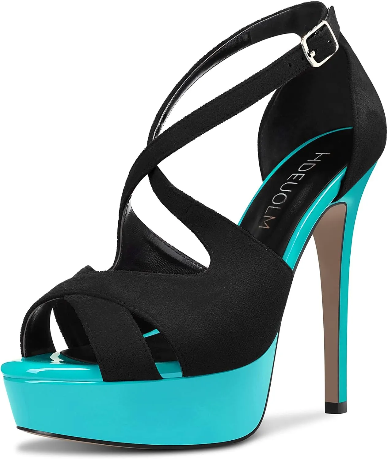 HDEUOLM Women Stiletto High Platform Heel Peep Open Toe Sandals Ankle Strap Wedding Dress 4.7 Inches Heels