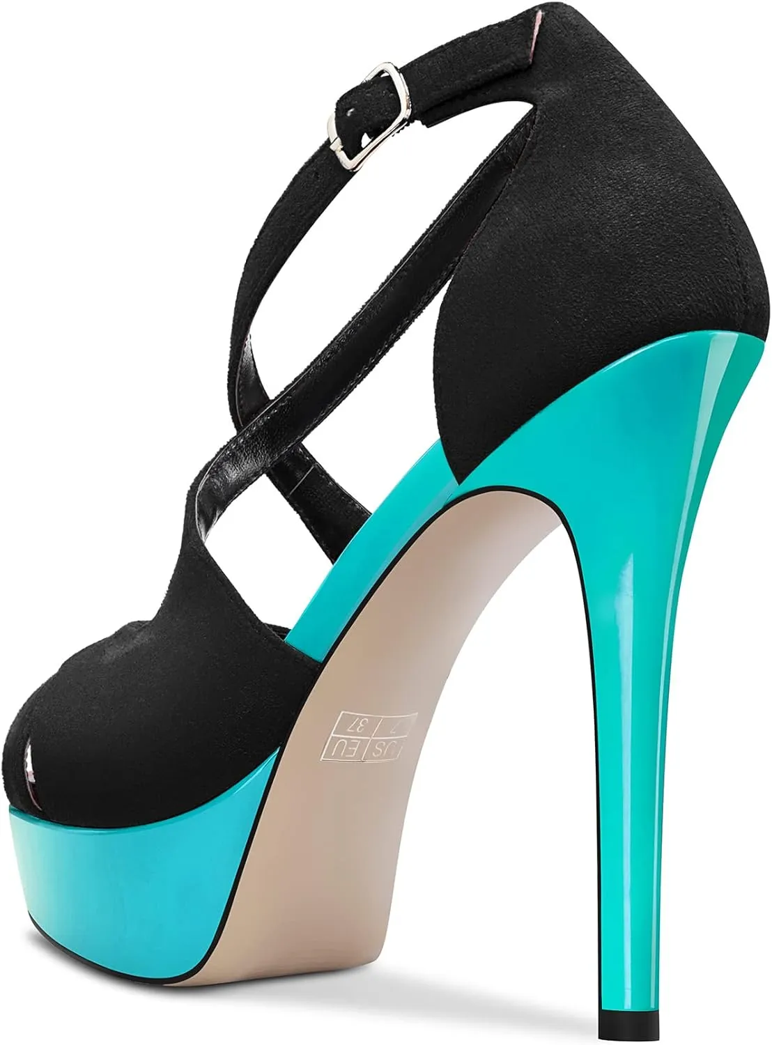HDEUOLM Women Stiletto High Platform Heel Peep Open Toe Sandals Ankle Strap Wedding Dress 4.7 Inches Heels