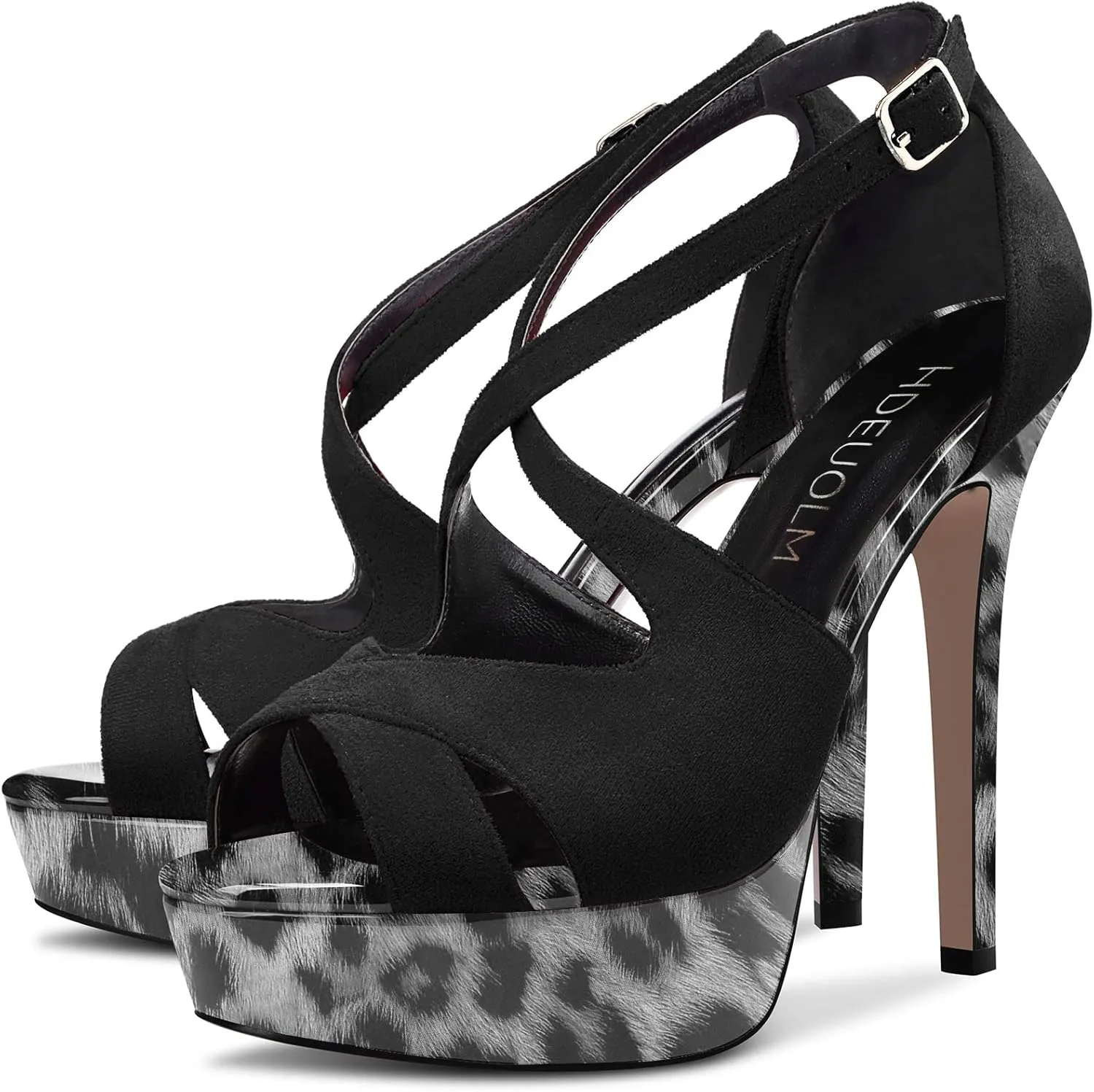HDEUOLM Women Stiletto High Platform Heel Peep Open Toe Sandals Ankle Strap Wedding Dress 4.7 Inches Heels