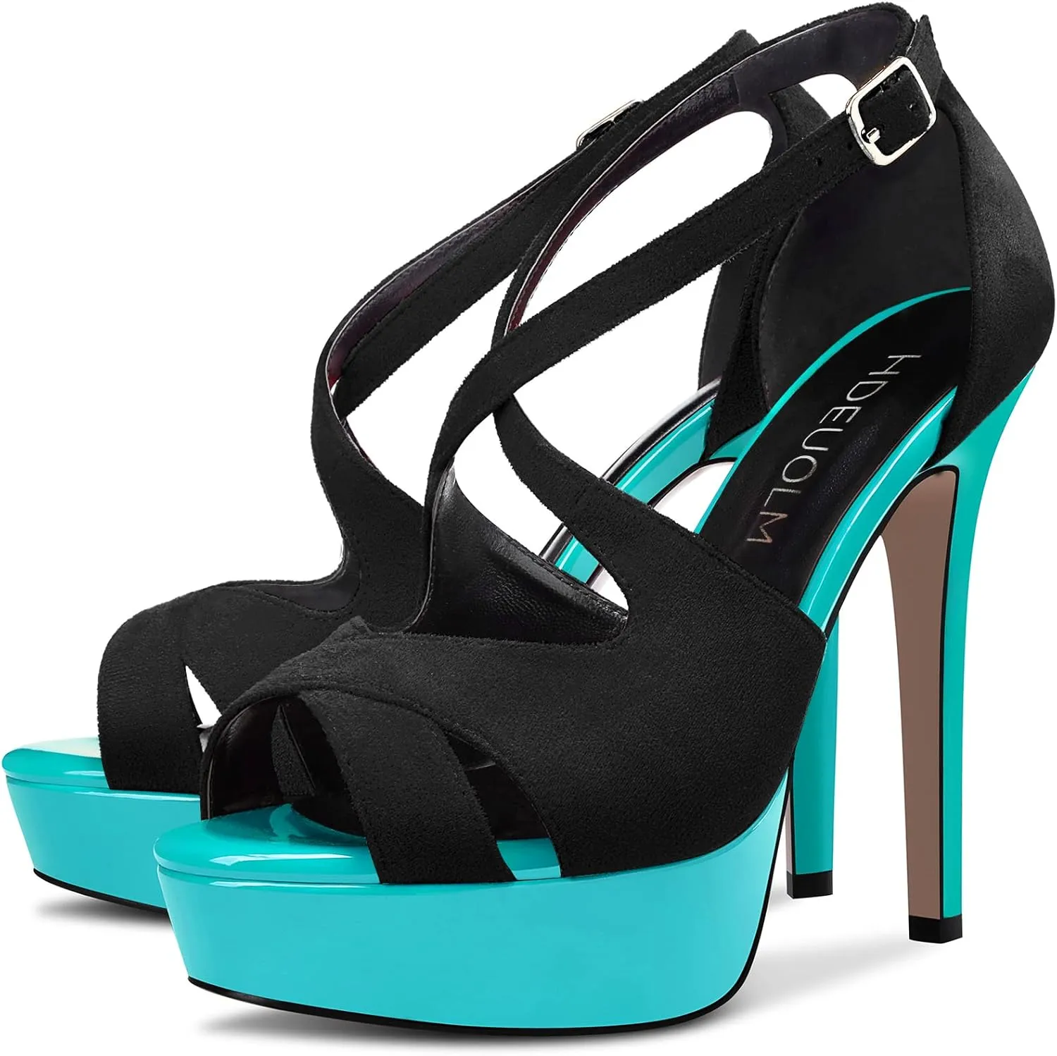 HDEUOLM Women Stiletto High Platform Heel Peep Open Toe Sandals Ankle Strap Wedding Dress 4.7 Inches Heels