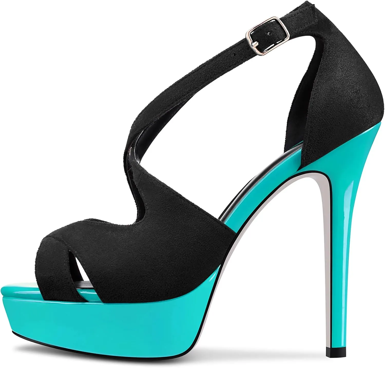 HDEUOLM Women Stiletto High Platform Heel Peep Open Toe Sandals Ankle Strap Wedding Dress 4.7 Inches Heels