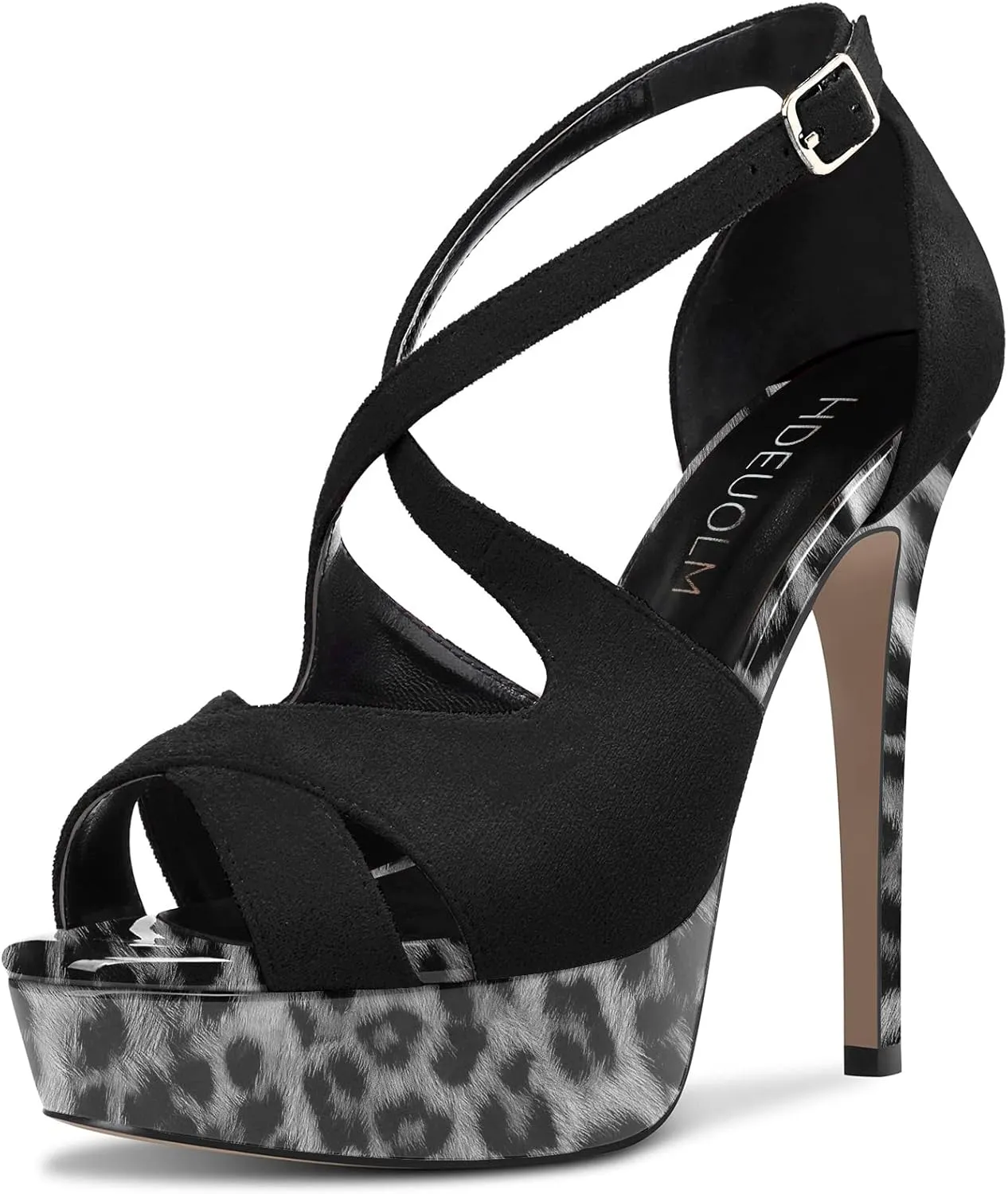 HDEUOLM Women Stiletto High Platform Heel Peep Open Toe Sandals Ankle Strap Wedding Dress 4.7 Inches Heels
