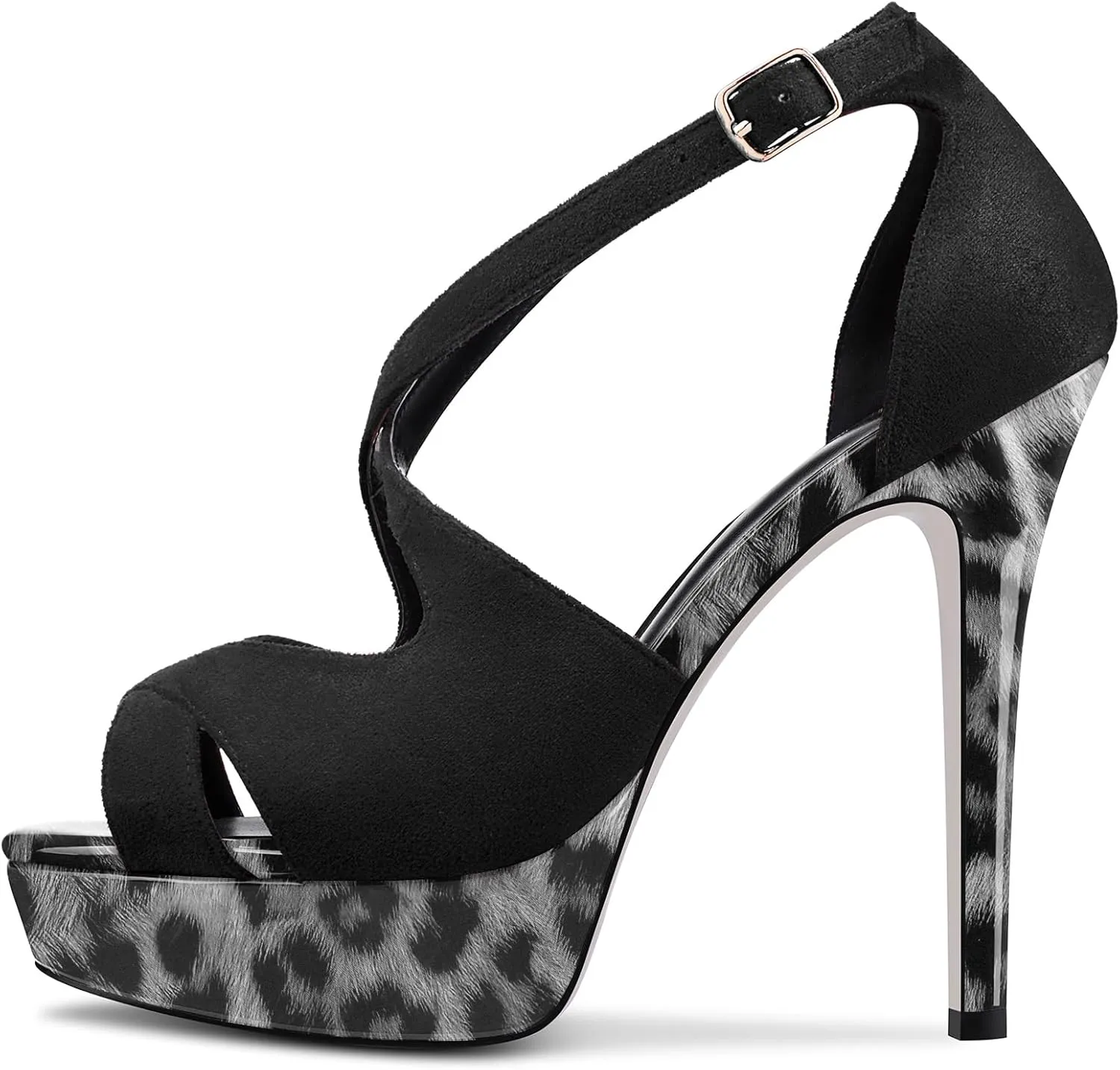 HDEUOLM Women Stiletto High Platform Heel Peep Open Toe Sandals Ankle Strap Wedding Dress 4.7 Inches Heels