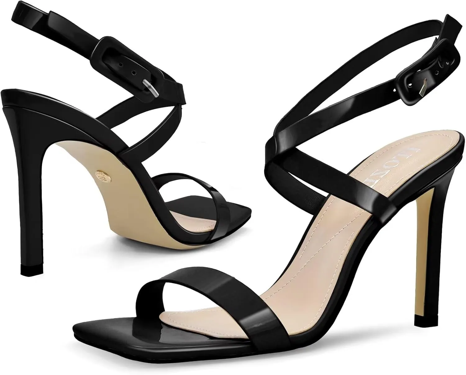 Heels For Women Stiletto High Heel Square Open Toe Dress Party Shoes For Women Adjustable Ankle Strap Heel