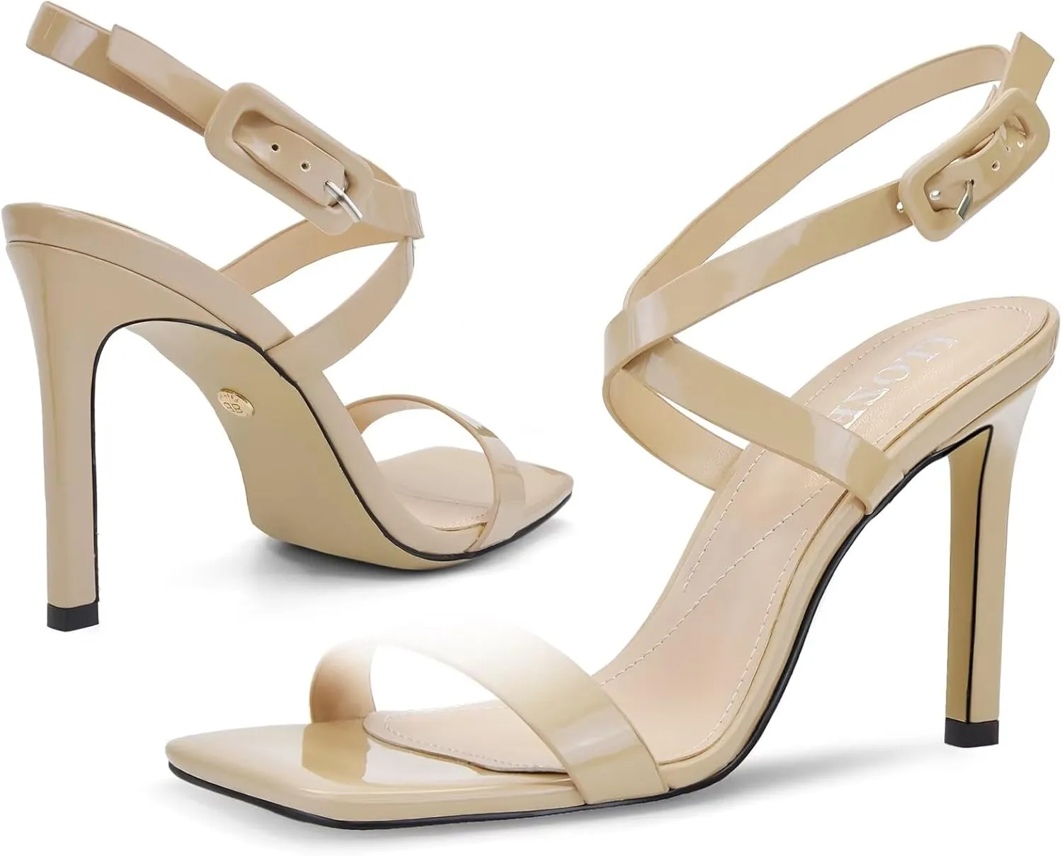 Heels For Women Stiletto High Heel Square Open Toe Dress Party Shoes For Women Adjustable Ankle Strap Heel
