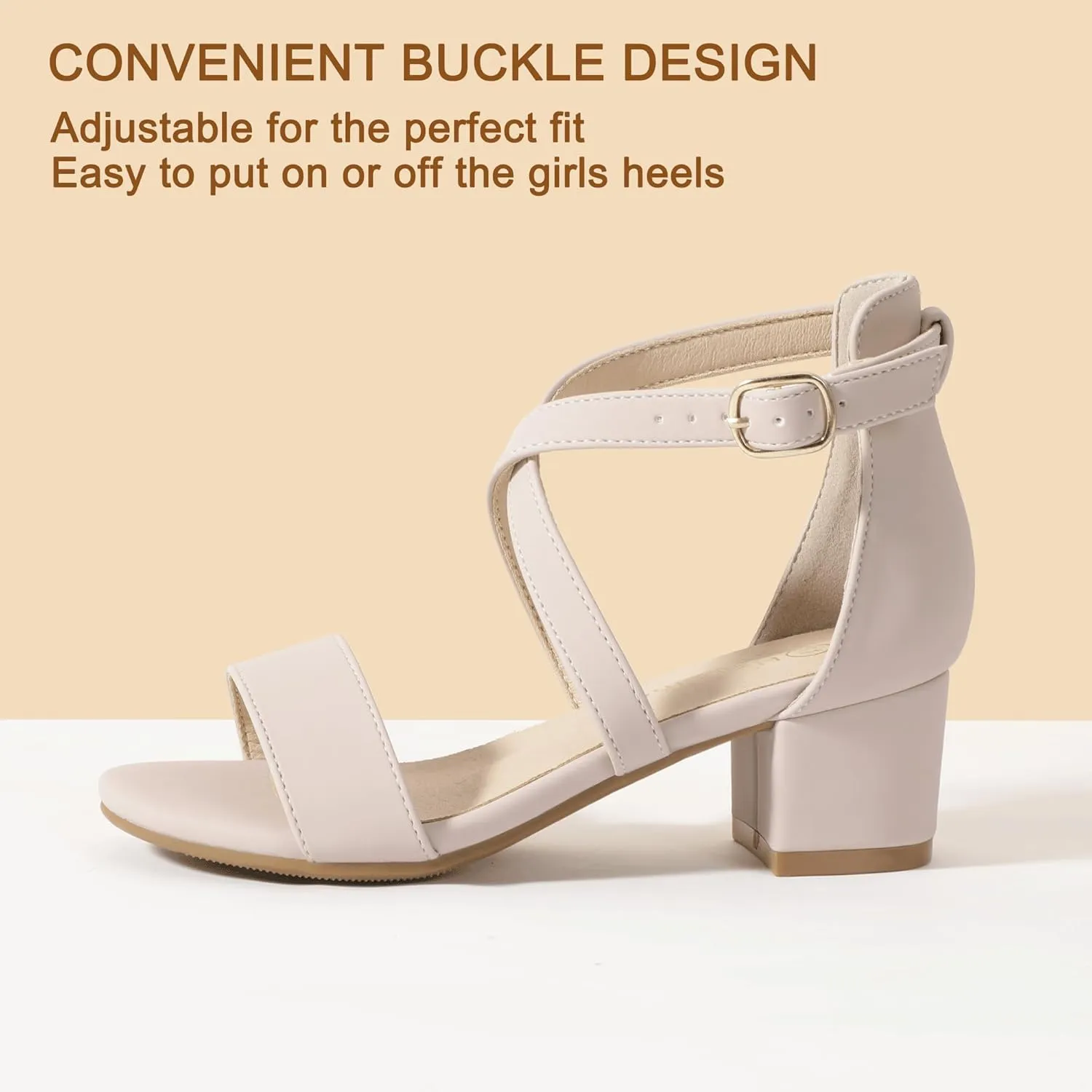 Hehainom Girls Heels Sandals Ankle Strap Dress Shoes Toddler Little Big Kid Flower Girl Wedding Party Pumps Shoes